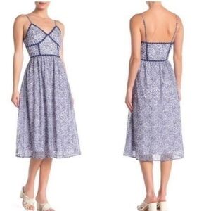 NSR Floral Lace Midi Corset Spaghetti Strap Dress Blue and White Size Medium